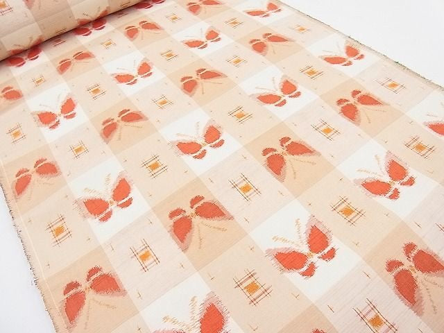 Rank A- Japanese Silk Kimono Fabric Roll/ Tsumugi Silk Complete Bolt/ Butterfly Pattern/ Finest Silk/ T01