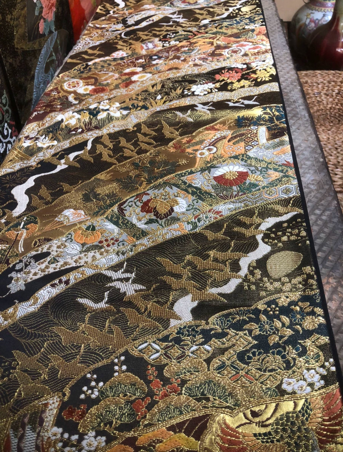 Rank A+ Vintage Fukuro Obi, Flying Crane Obi, OB197/B15