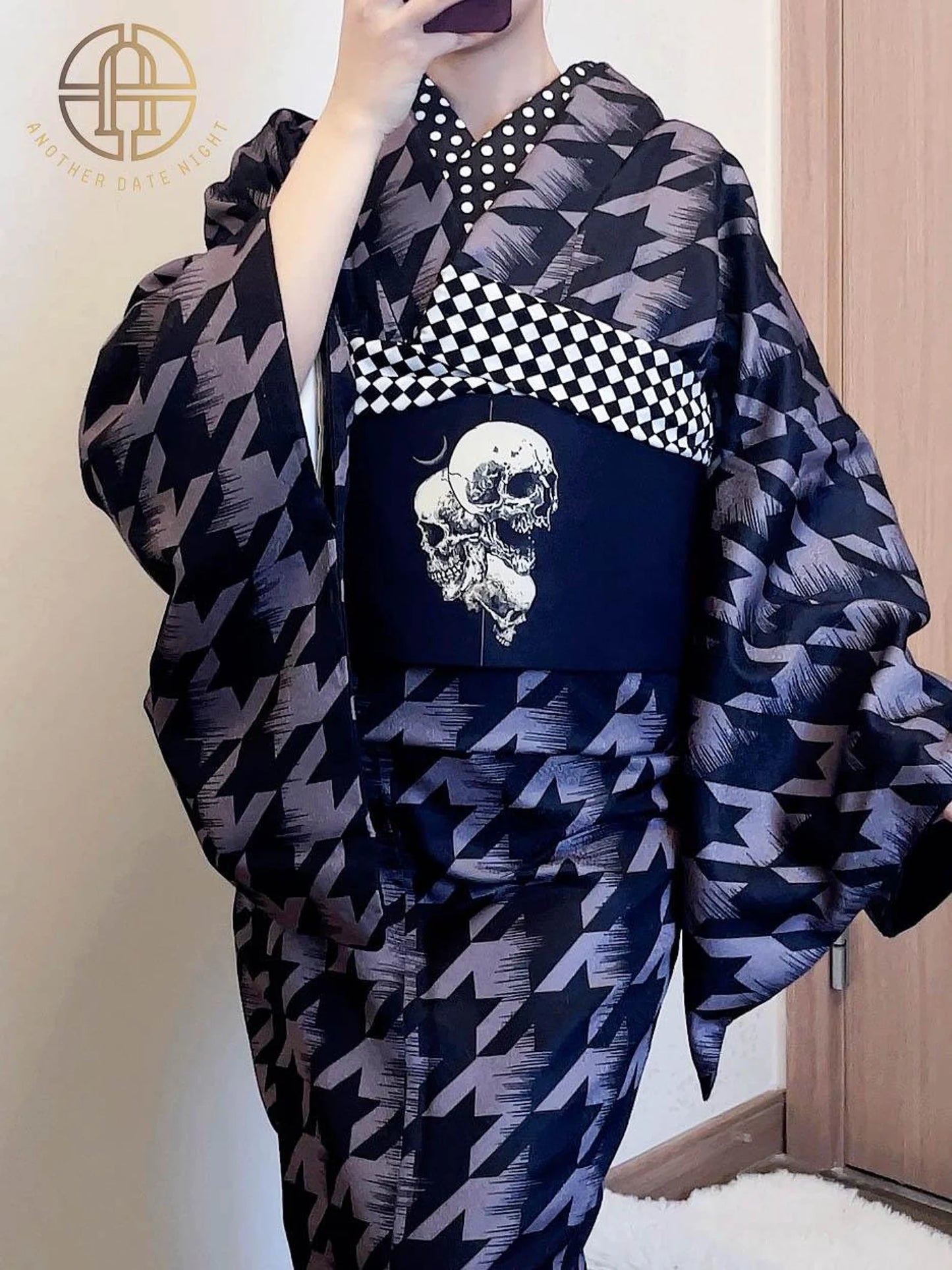 Skull Pattern Double Sided Hanhaba Obi Belt, Yukata Obi