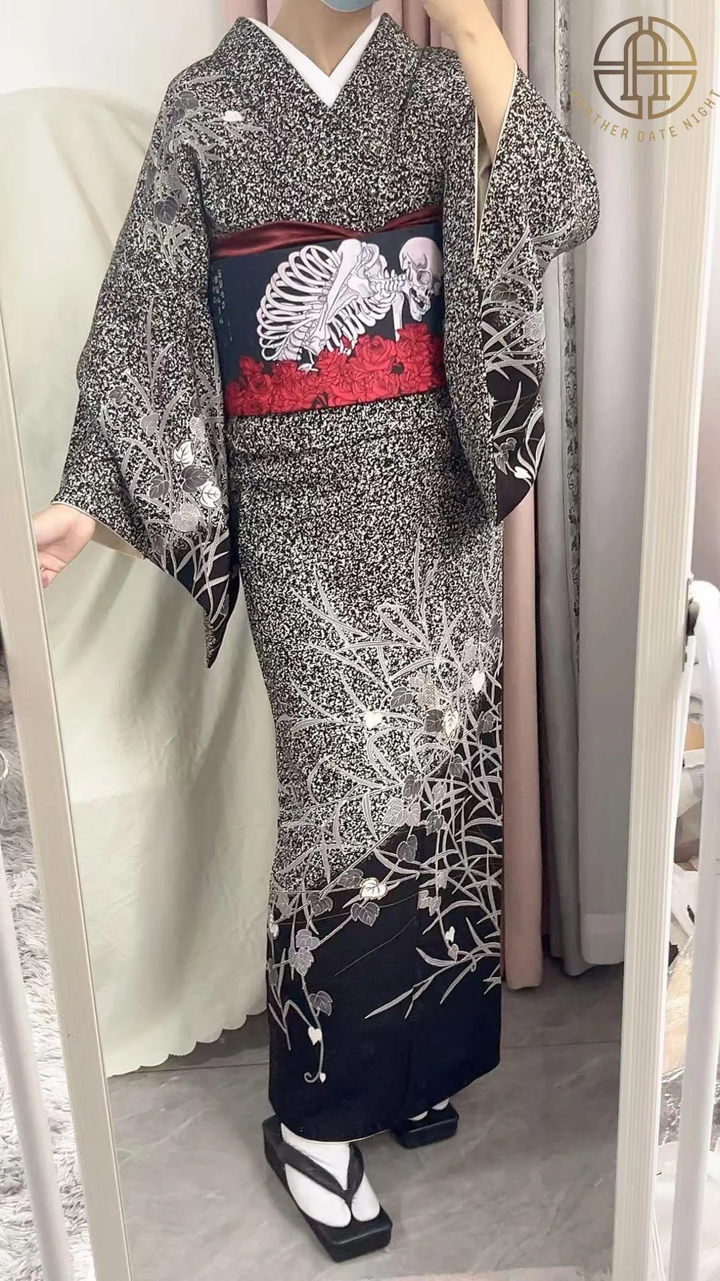 Ukiyo-e Style Hanhaba Belt, Double Sided Obi for Yukata