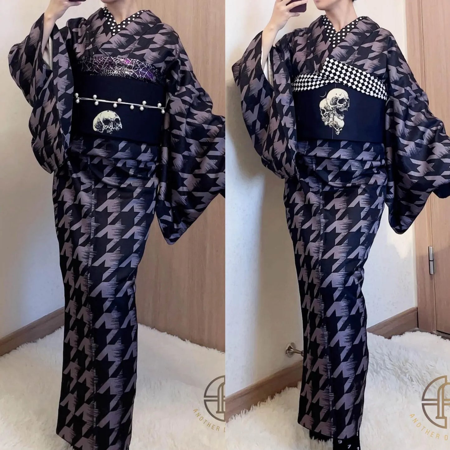 Skull Pattern Double Sided Hanhaba Obi Belt, Yukata Obi