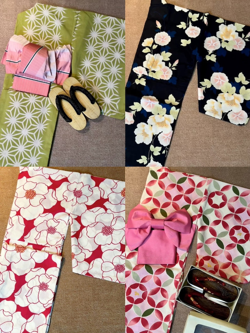 (Mystery Box)Women Summer Yukata set Blind Box- Yukata & Obi, Obijime, Sandals Set