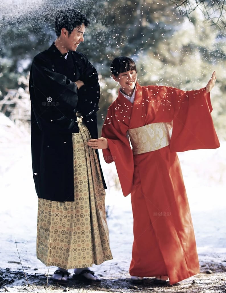 Men's Hakama & Kimono 8PCS/10PS Set, Golden Hakama
