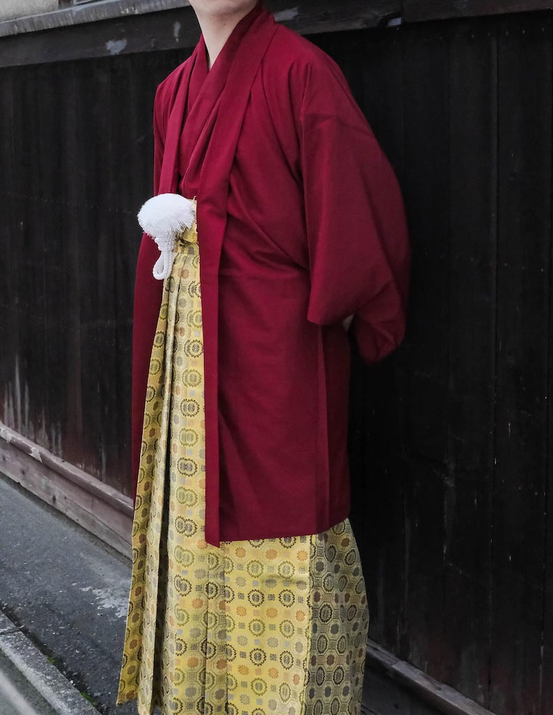 Men's Hakama & Kimono 8PCS/10PS Set, Golden Hakama