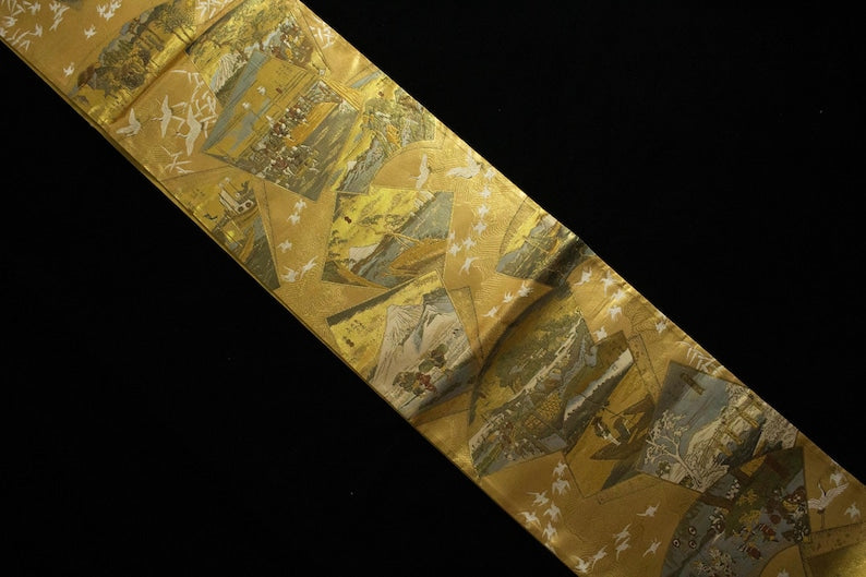 Rank A+ 100% Patterned Vintage Obi/The Fifty-three Stations of the Tōkaidō /OB87