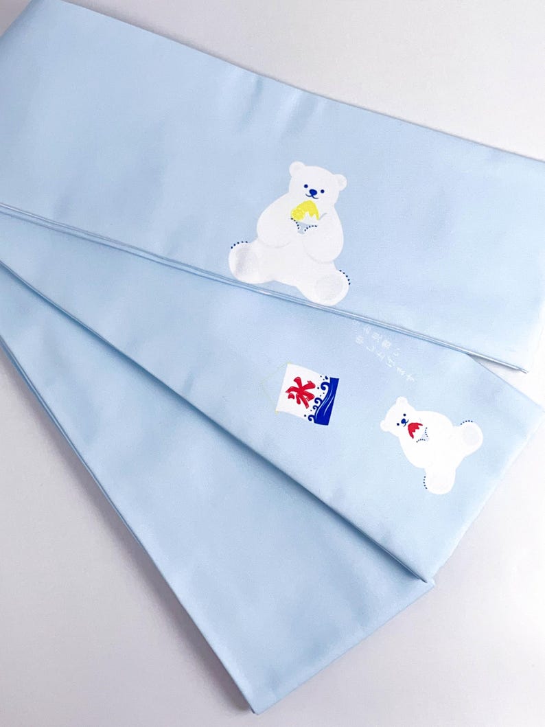 Summer Chill Polar Bear Obi/Pastel Blue Edition, Double Sided Hanhaba Obi
