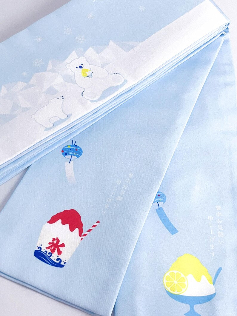 Summer Chill Polar Bear Obi/Pastel Blue Edition, Double Sided Hanhaba Obi