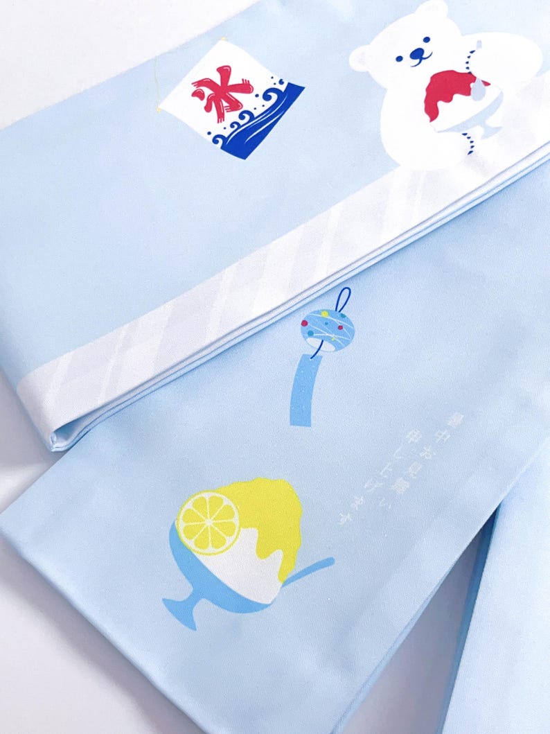 Summer Chill Polar Bear Obi/Pastel Blue Edition, Double Sided Hanhaba Obi