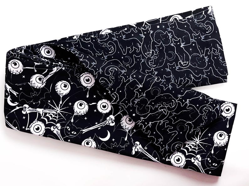 Cat and Eyeball Web Obi, Double Sided Hanhaba Obi Belt, Yukata Obi