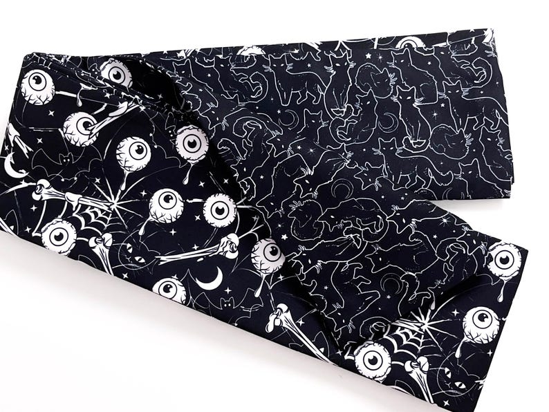 Cat and Eyeball Web Obi, Double Sided Hanhaba Obi Belt, Yukata Obi