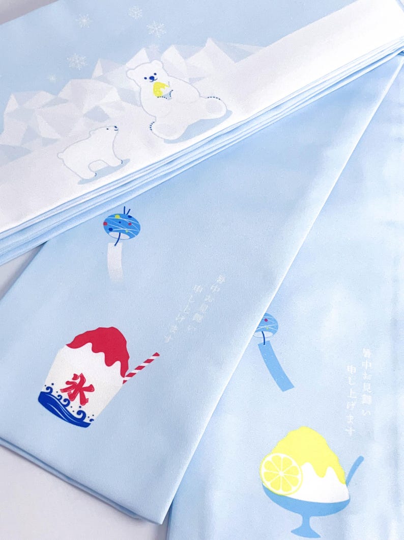Summer Chill Polar Bear Obi/Pastel Blue Edition, Double Sided Hanhaba Obi