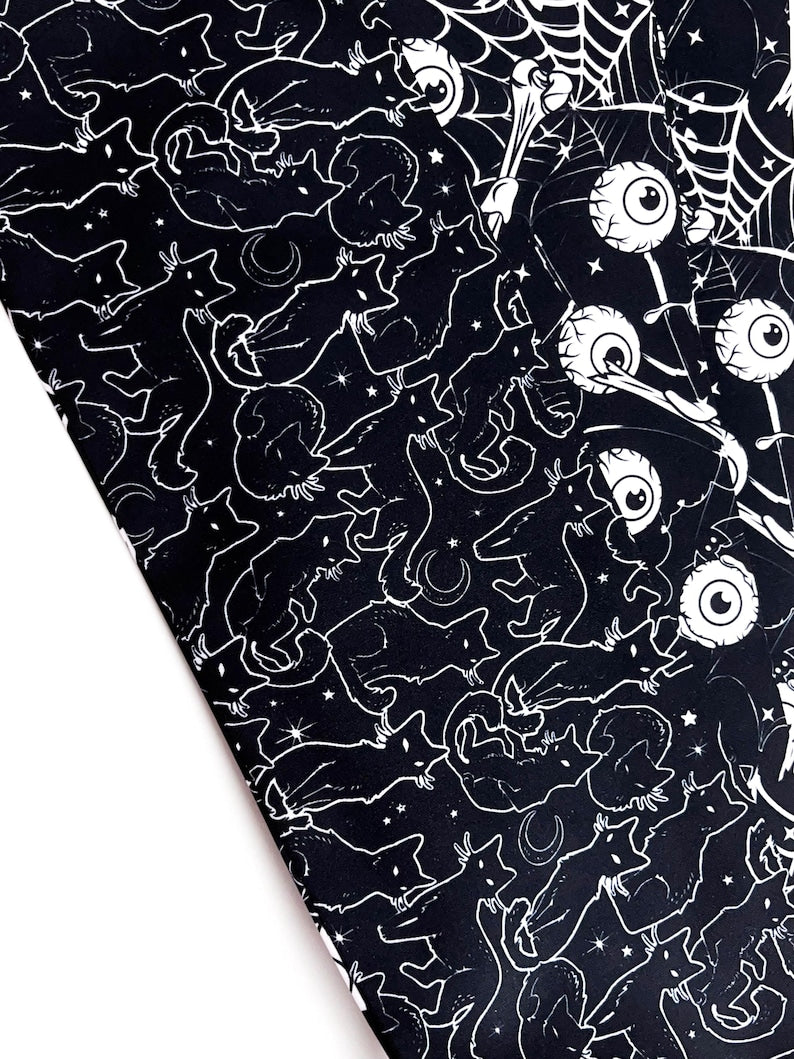 Cat and Eyeball Web Obi, Double Sided Hanhaba Obi Belt, Yukata Obi