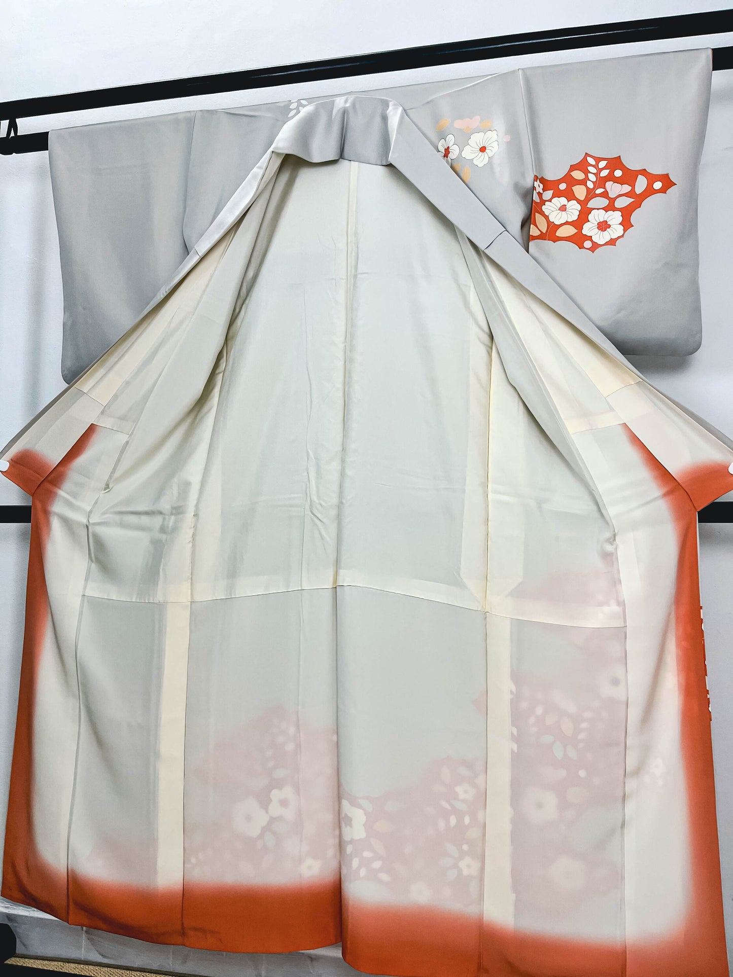 Rank A Tsukesage kimono, Grey Kimono, Silk Kimono, A04