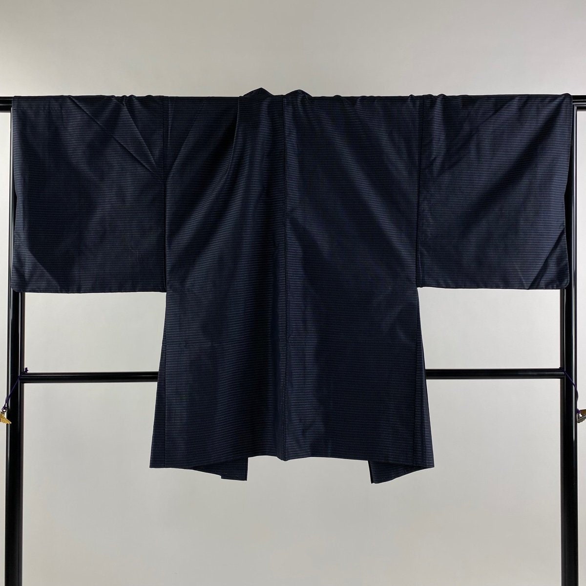 Vintage Silk Japanese Haori: Black & Charcoal Gray, Tsumugi Style, Rank A+
