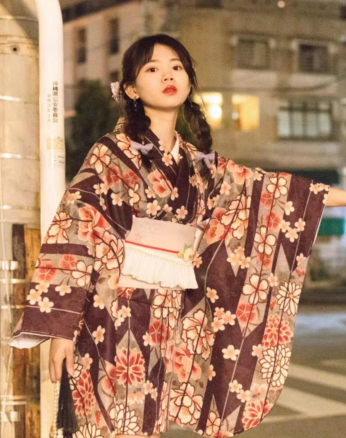 Purple Floral Kofurisode Kimono