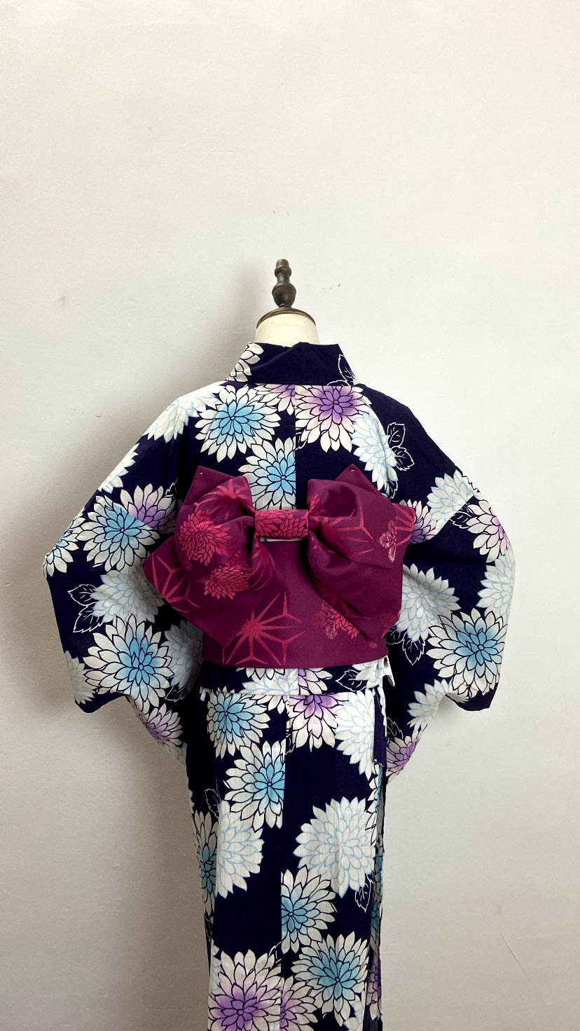 Purple Tsuke Obi, Pre-Tied Obi Belt, Easy Wear Obi Belt