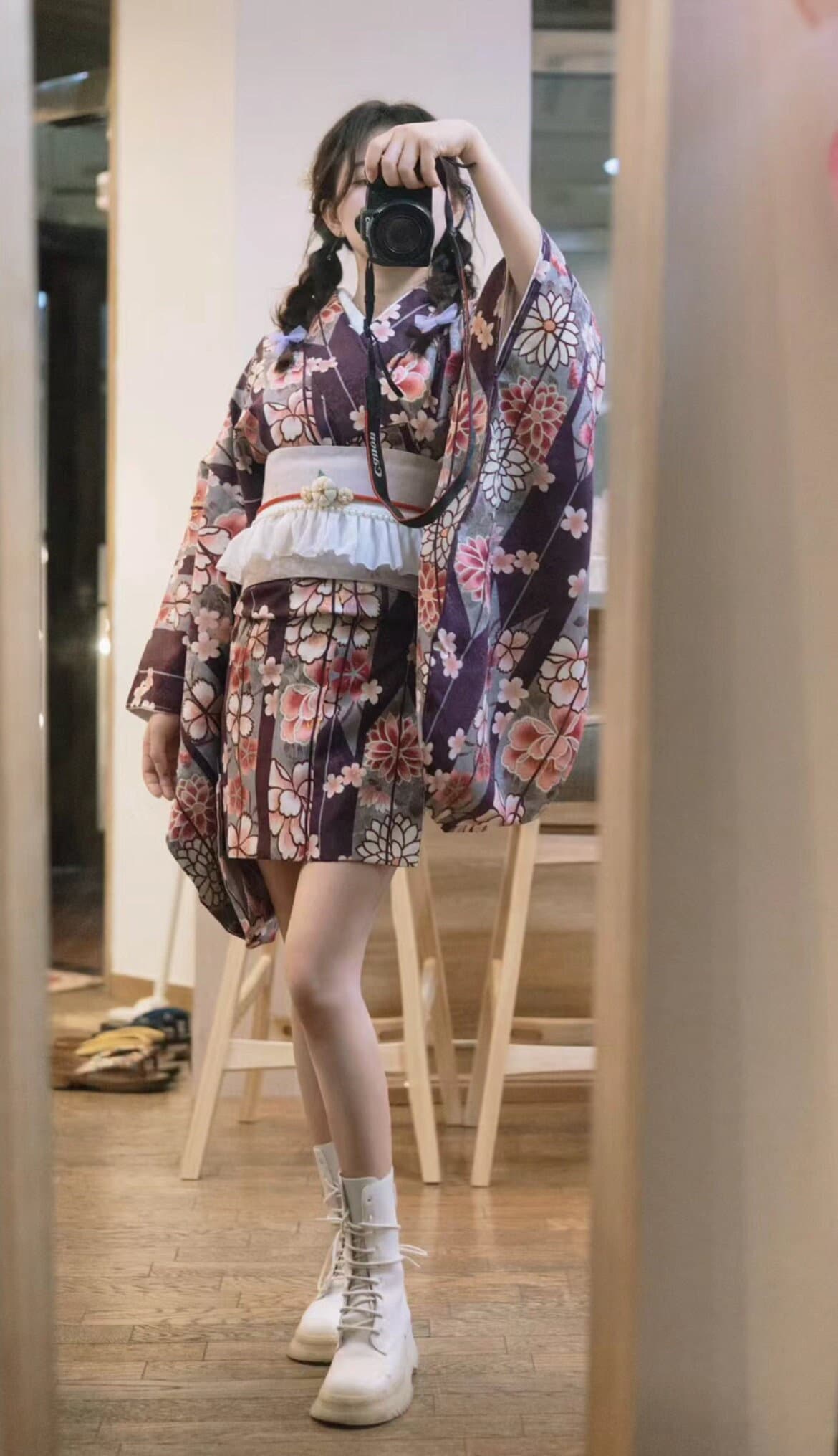 Purple Floral Kofurisode Kimono