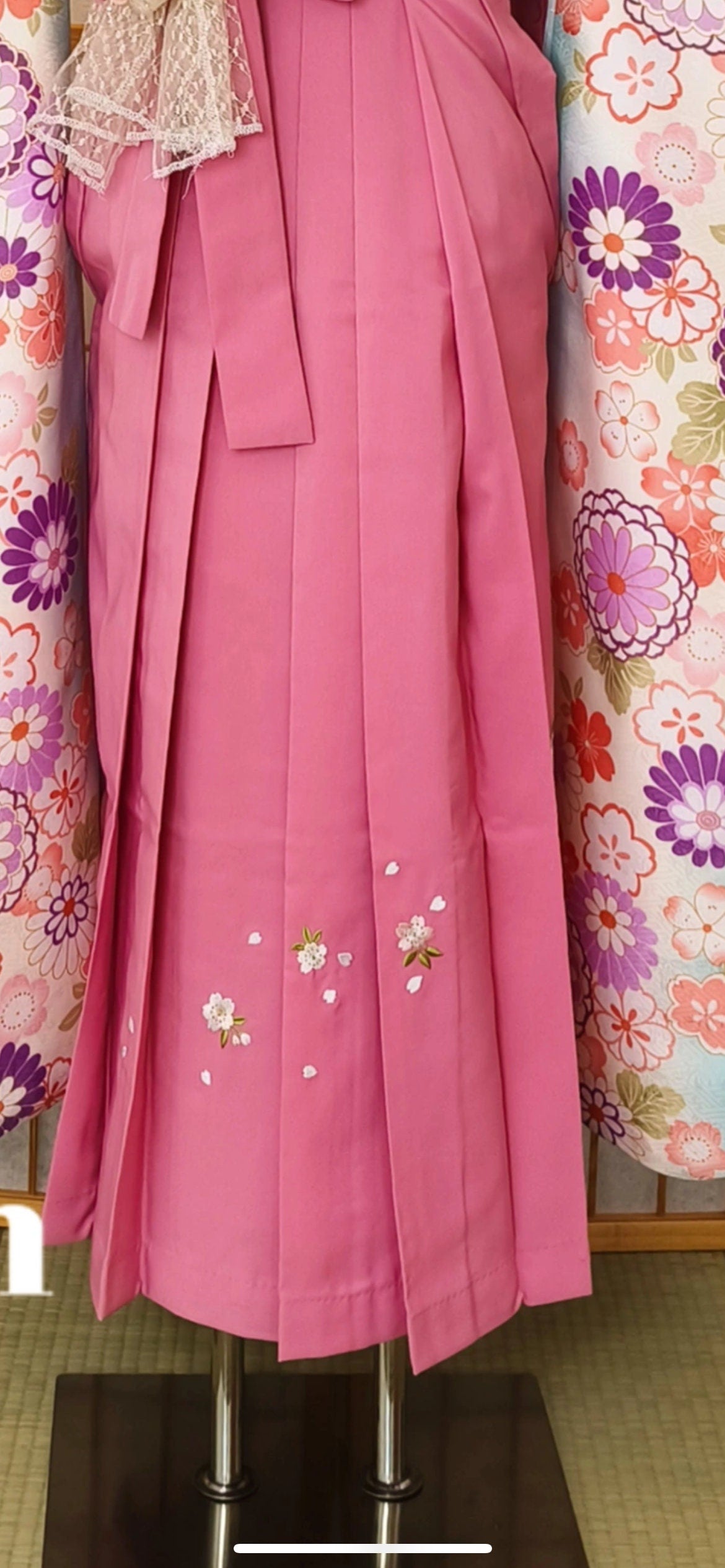 Traditional Women's Hakama, Hakama Skirt, Pink Hakama with Sakura Embriodery