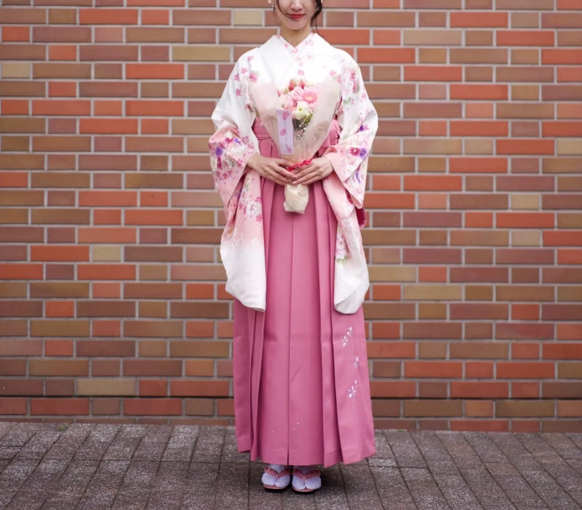 Traditional Women's Hakama, Hakama Skirt, Pink Hakama with Sakura Embriodery