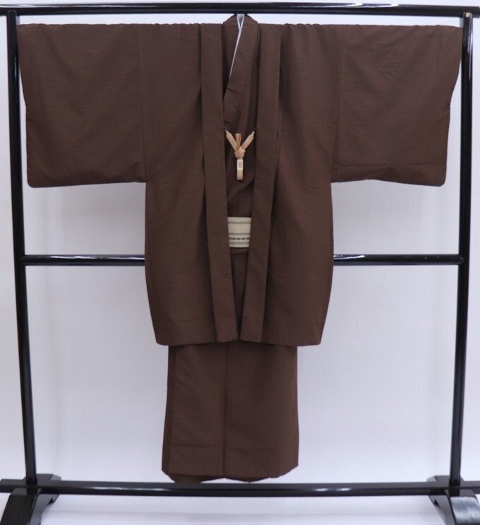 Customisable Kamon (Family Crests) + Traditional Men's Kimono 3PCS Set - Brown