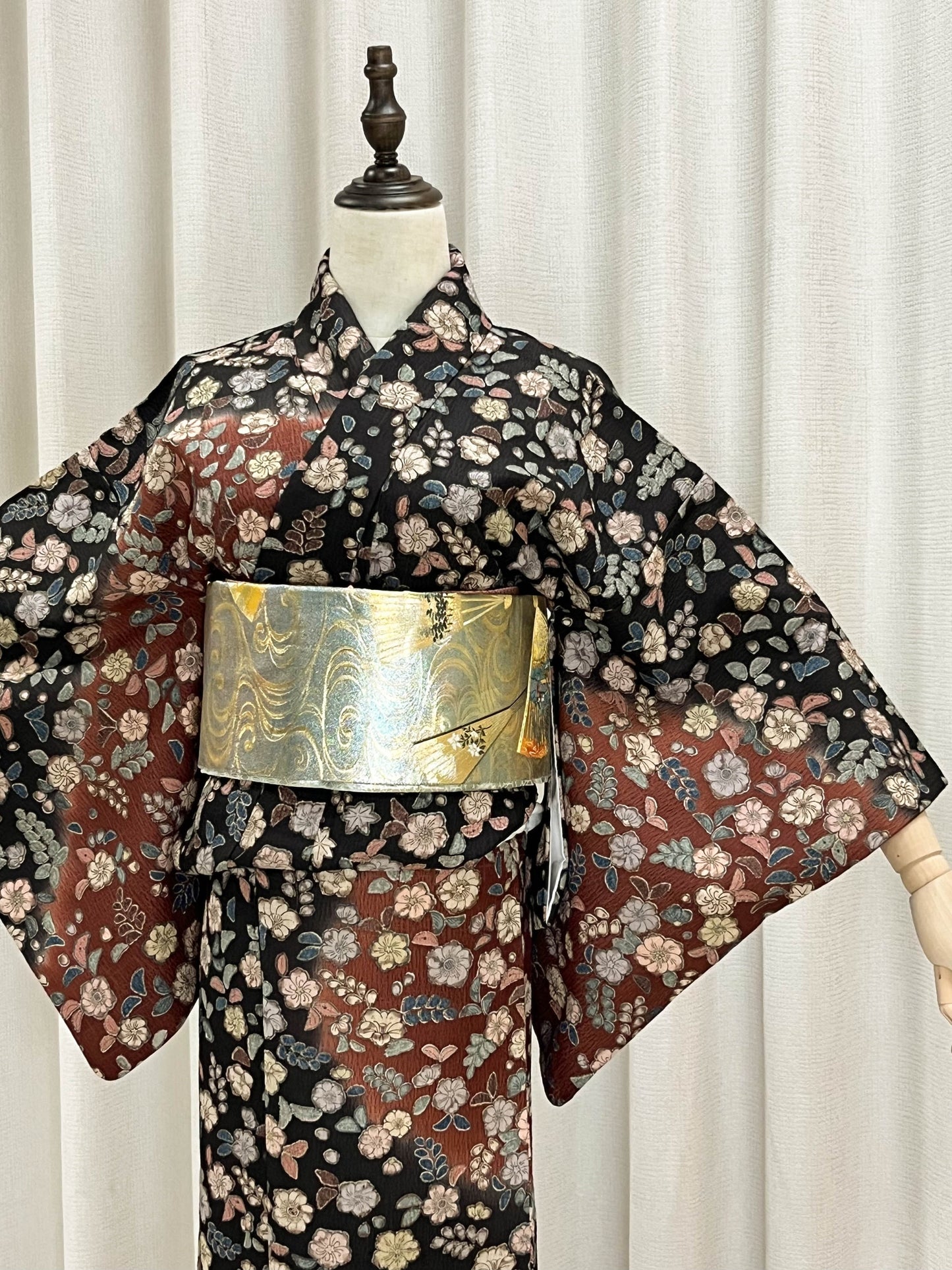 Vintage Floral Houmongi Kimono: Japanese Women's Kimono- VK008
