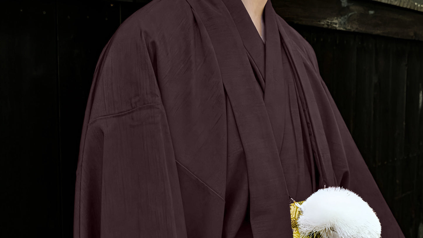 Customisable Kamon (Family Crests) + Traditional Men's Kimono 3PCS Set - Brown