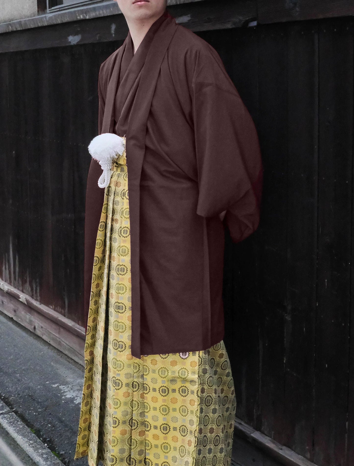 Customisable Kamon (Family Crests) + Traditional Men's Kimono 3PCS Set - Brown