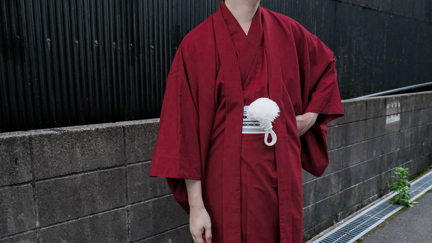 Men's Traditional Kimono 3PCS Set: Kimono, Kaku Obi & Haori - Customizable Kamon