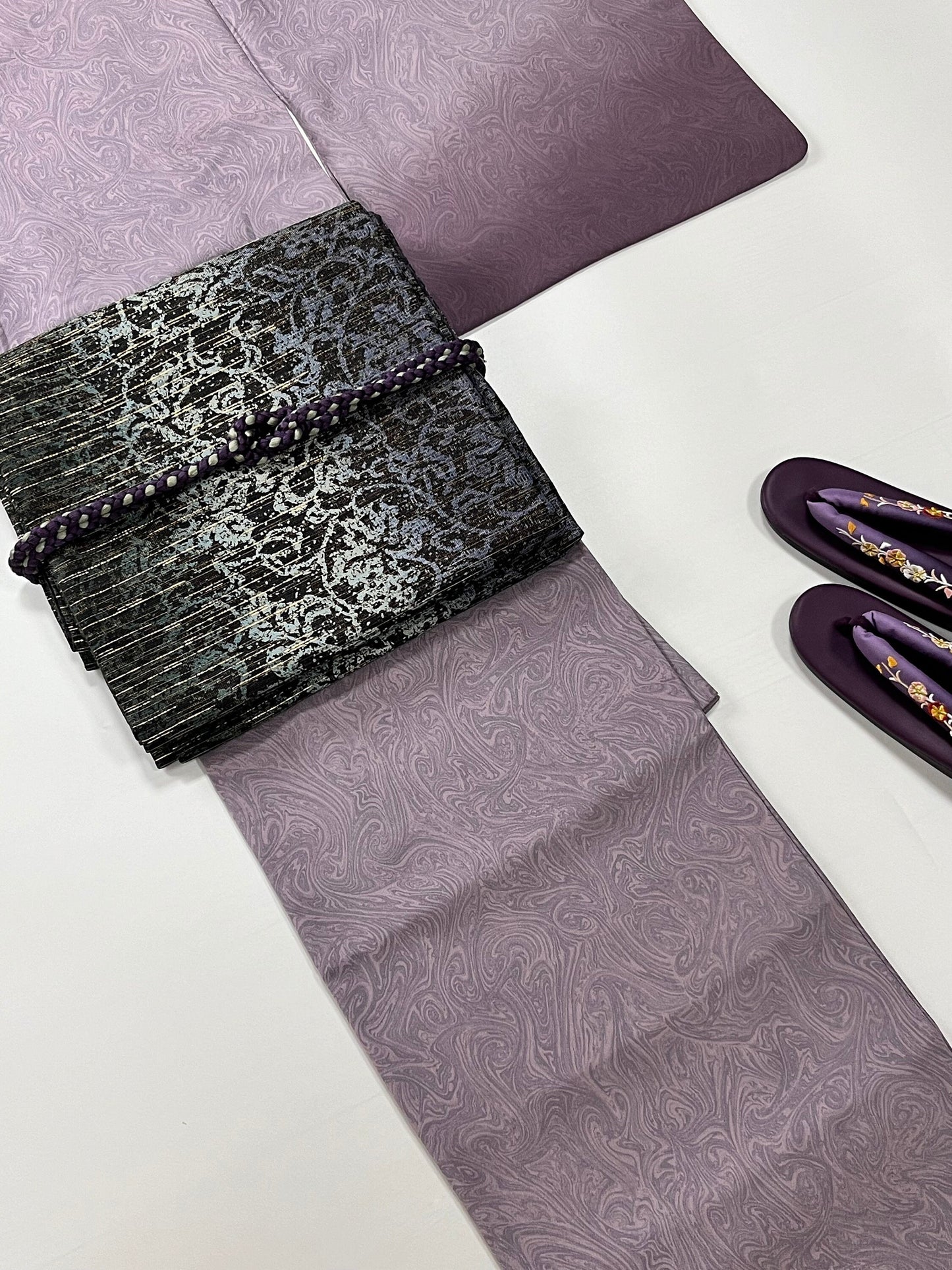Rank S/A+ 100% Patterned Vintage Fukuro Obi/Purple Obi Belt/ OB51
