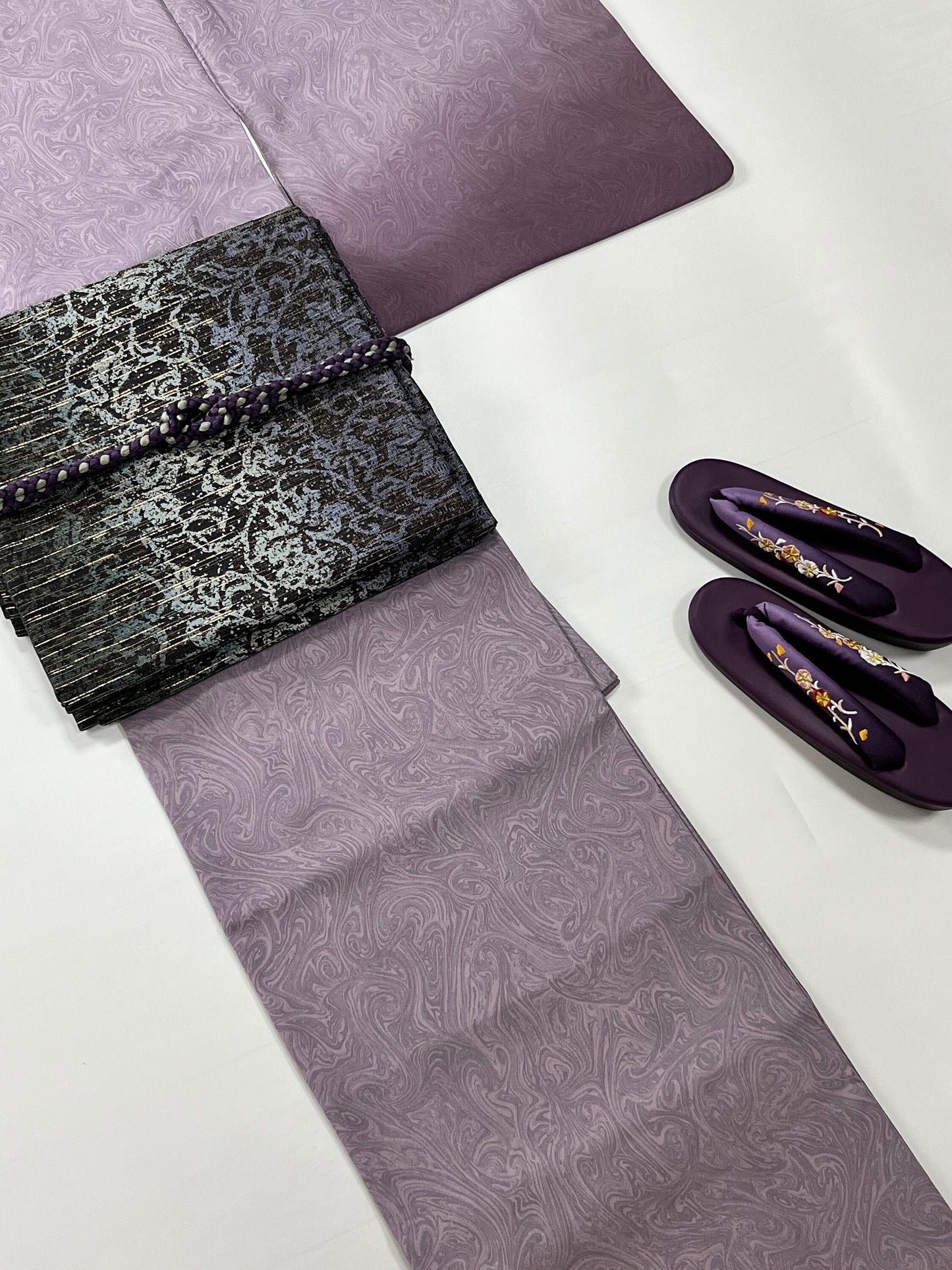 Rank S/A+ 100% Patterned Vintage Fukuro Obi/Purple Obi Belt/ OB51
