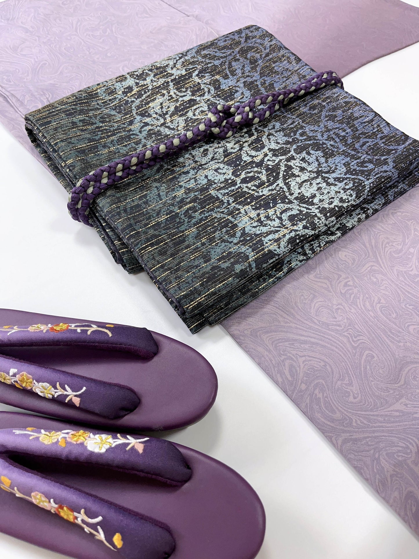 Rank S/A+ 100% Patterned Vintage Fukuro Obi/Purple Obi Belt/ OB51