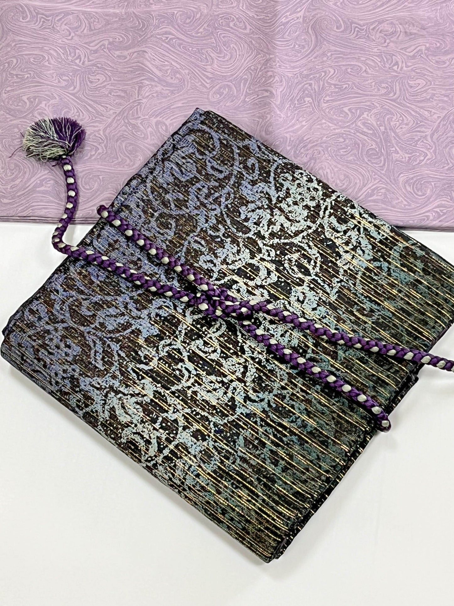 Rank S/A+ 100% Patterned Vintage Fukuro Obi/Purple Obi Belt/ OB51