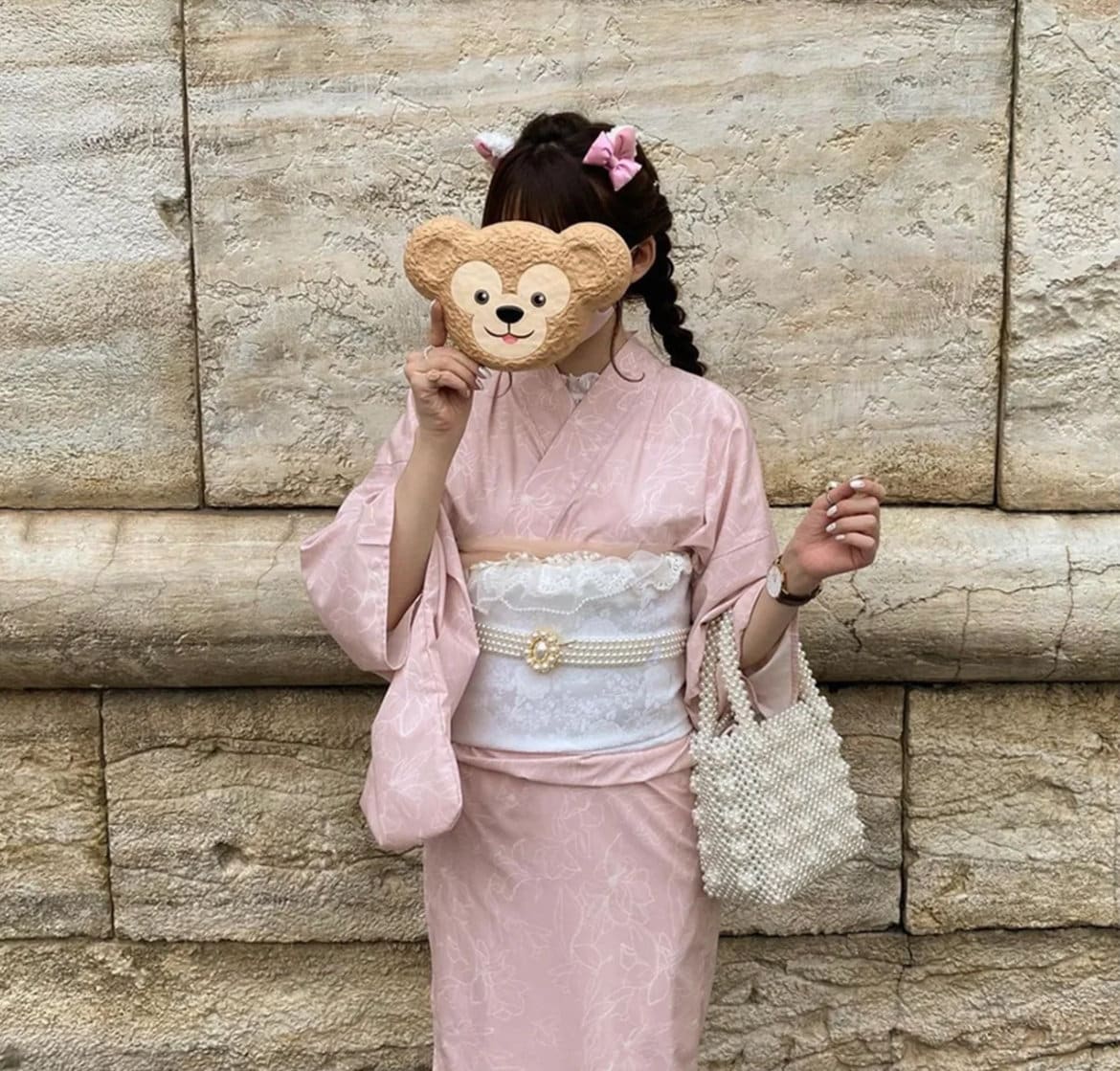Japanese Pastel Pink Yukata Set with Easy Wearing Obi (With accessory option)