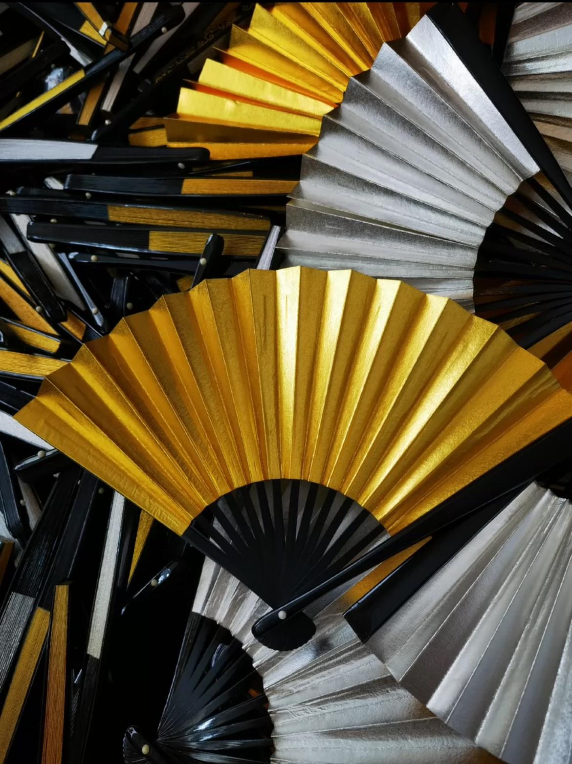 Double Sided Gold & Silver Japanese Folding Fan/Japanese Home Decor