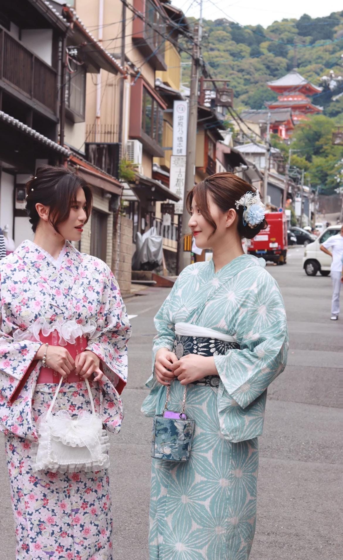 Japanese Floral Yukata Set with Easy Wearing Obi, JL019