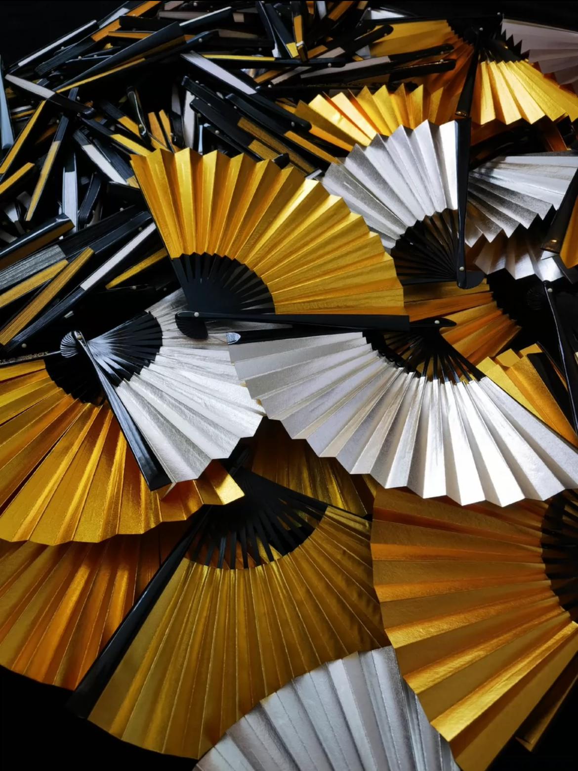 Double Sided Gold & Silver Japanese Folding Fan/Japanese Home Decor