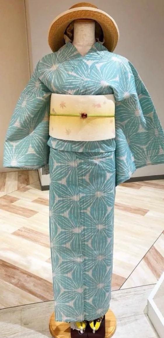Japanese Floral Yukata Set with Easy Wearing Obi, JL019