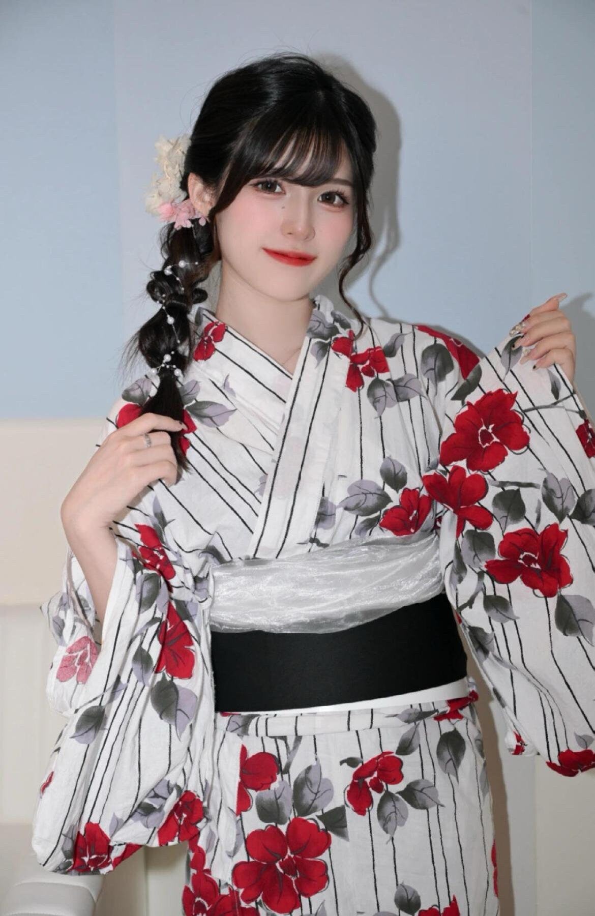 Japanese Floral Yukata Set with Easy Wearing Obi, H0020