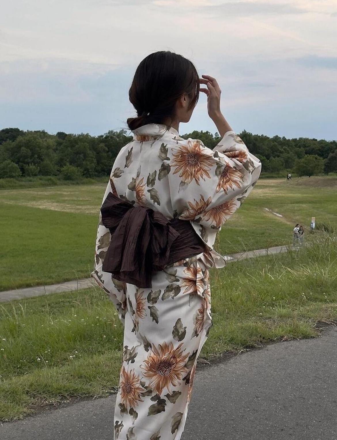 Japanese Sunflower Yukata Set with Easy Wearing Obi, H0021