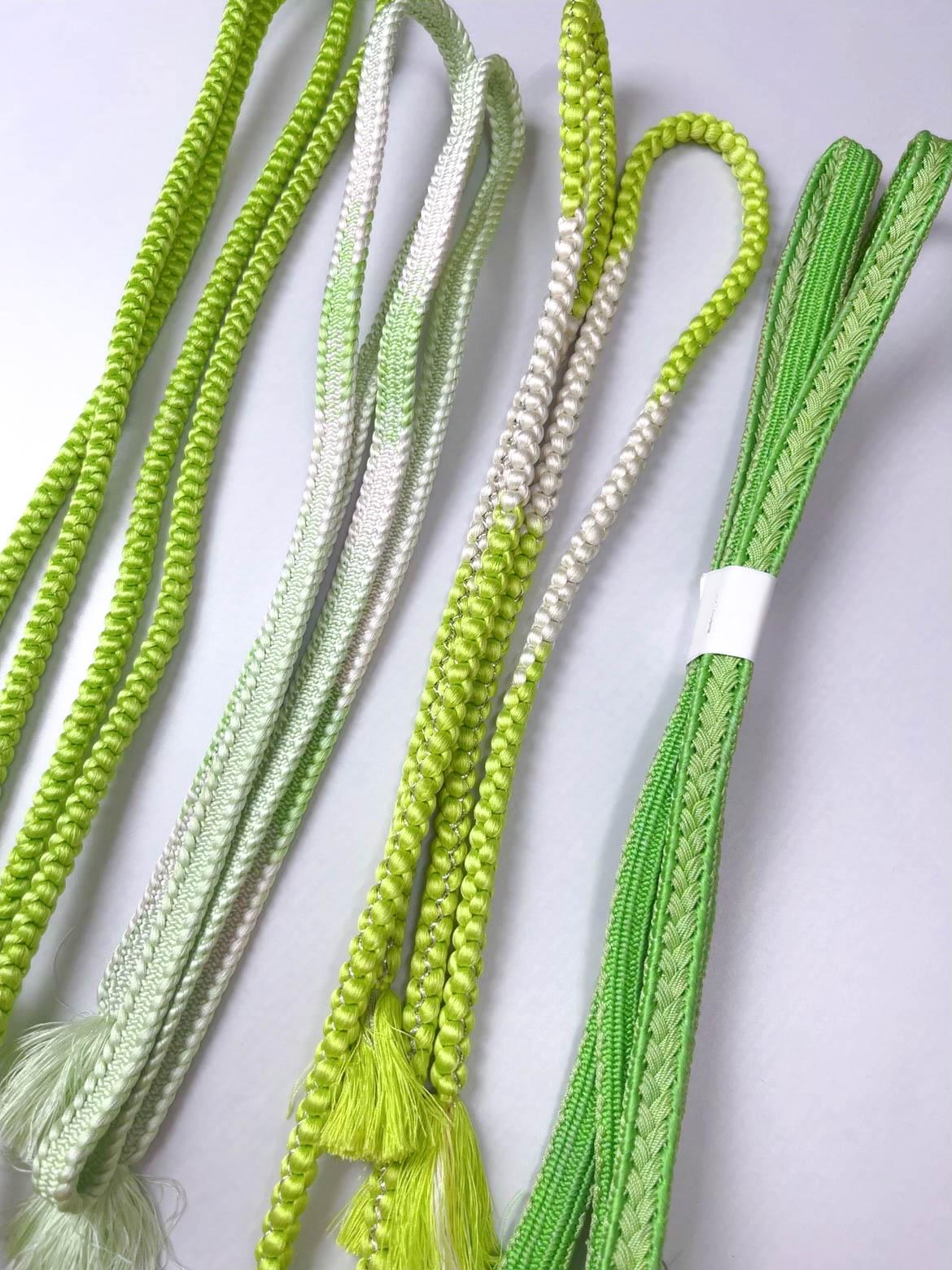 Green Silk Obijime Cord: Japanese Kimono Belt Accessory (Q16)