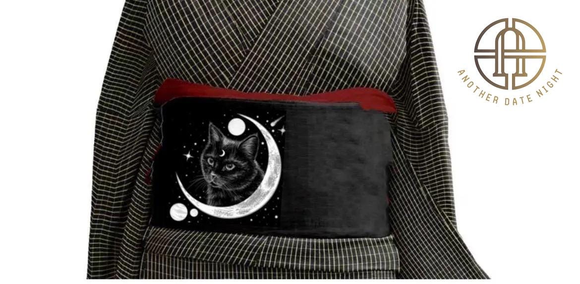 Cosmic Cat Hanhaba Obi Belt: Yukata Kimono Sash