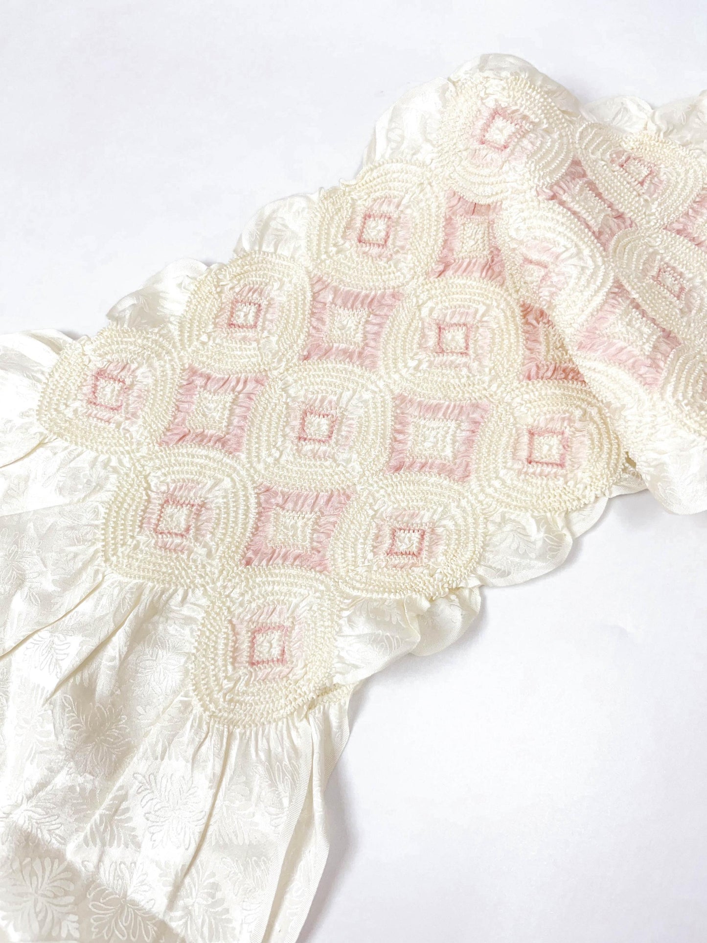 Vintage White Silk Obiage: Kimono Sash, Good Condition (W2)