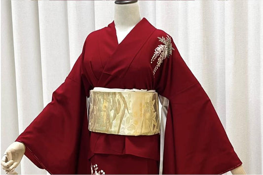 Gold Silk Fukuro Obi: Vintage Floral Design Kimono Sash | OB59