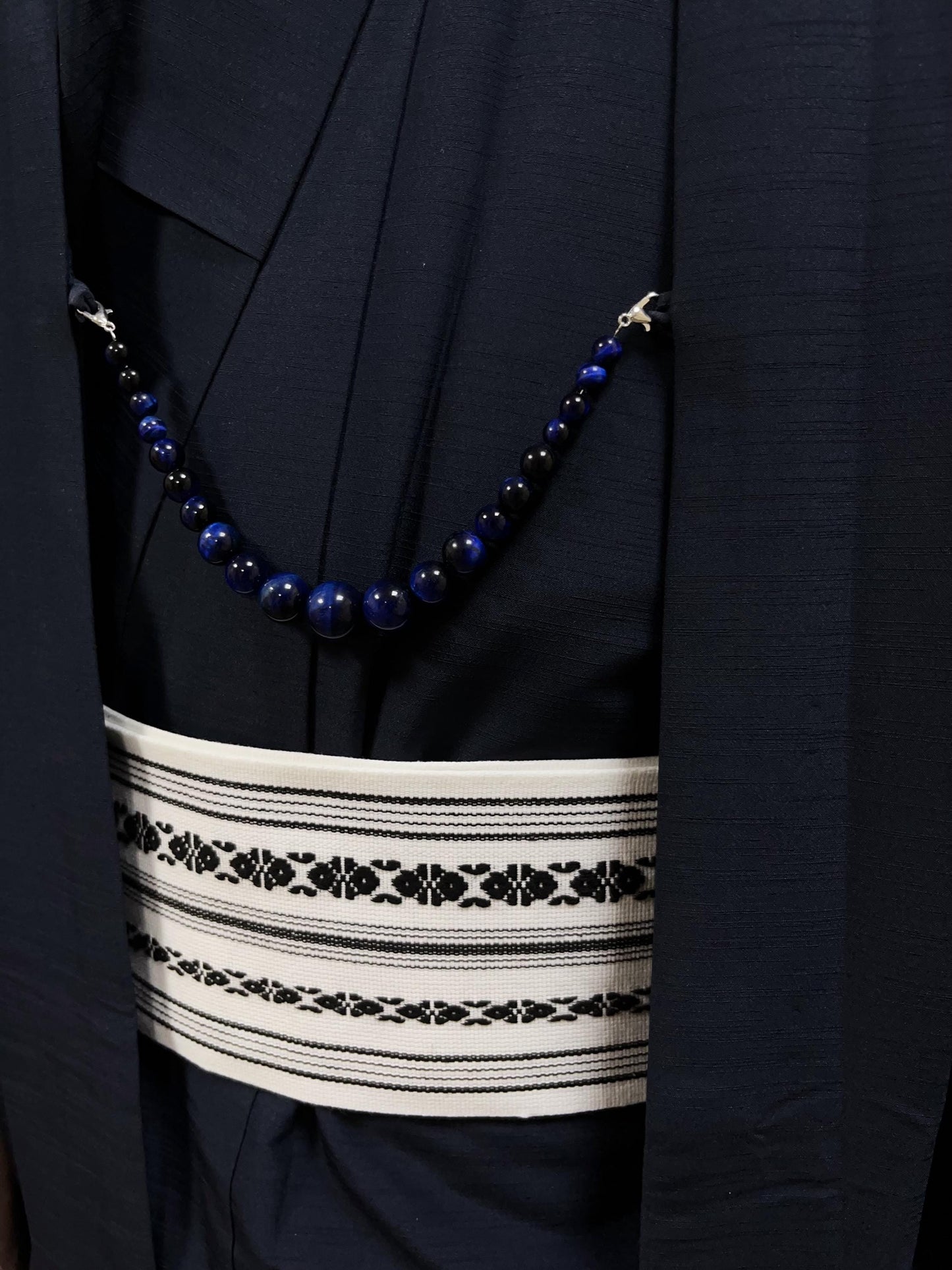 Blue Tiger's Eye Beaded Haori Himo: Kimono Accessory (19.5cm)