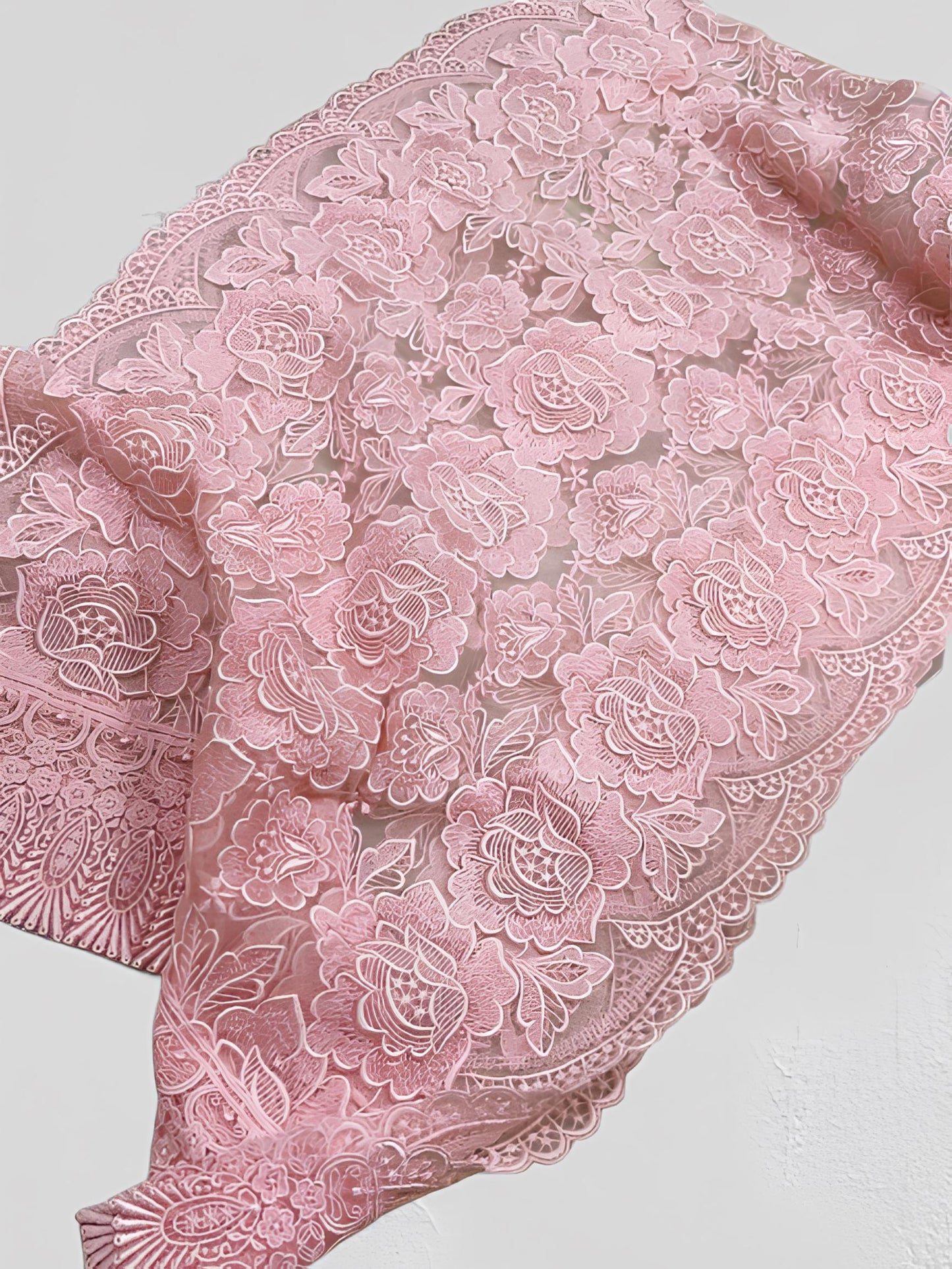 Pink Rose Lace Kimono Shawl, Floral Pattern Kimono Outwear, Set 6A