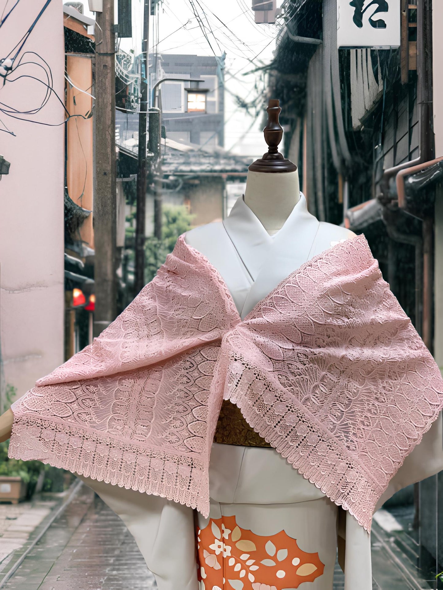 Pink Lace Kimono Shawl: Women's Lightweight Outwear- Set 4(A)
