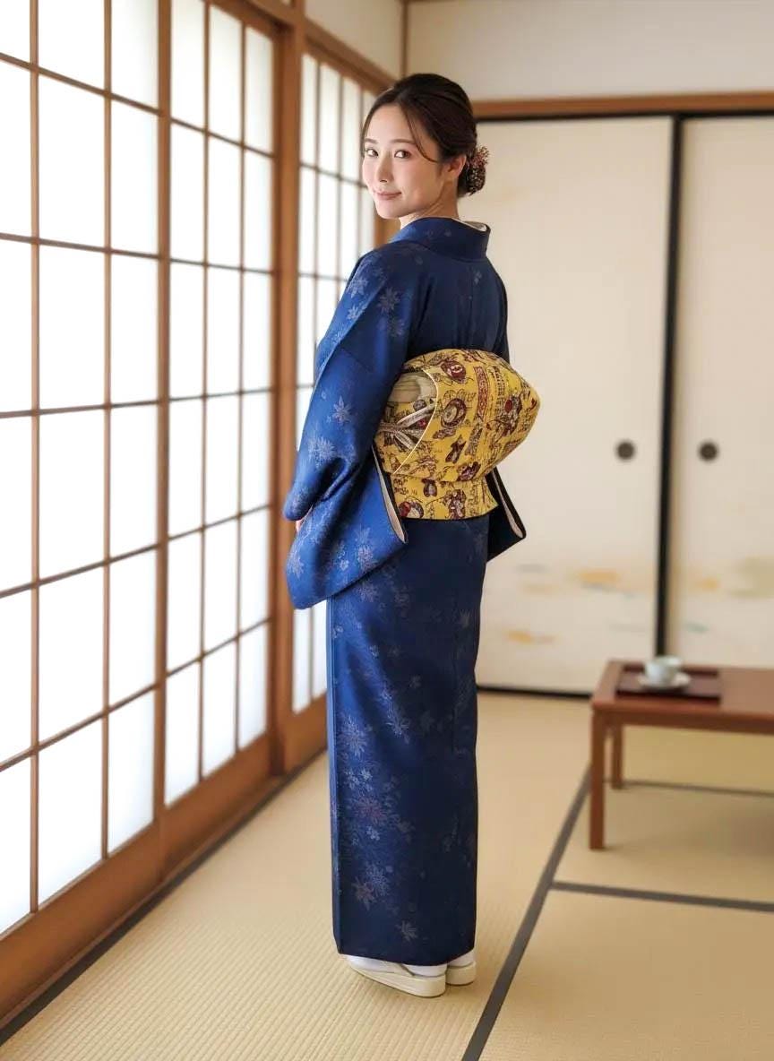 Ukiyo-e Cat Pre-Tied Kimono Belt: Nagoya Obi, Taiko Drum Knot