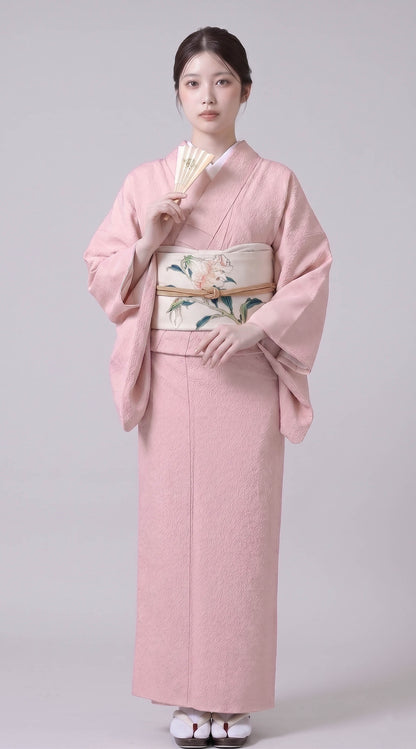 Sakura Pink Washable Iromuji Kimono Set with Pre-Tied Obi