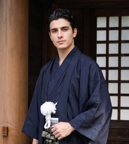 Navy Blue Men's Traditional Kimono 4/6/8PCS Set - Custom Kamon Available