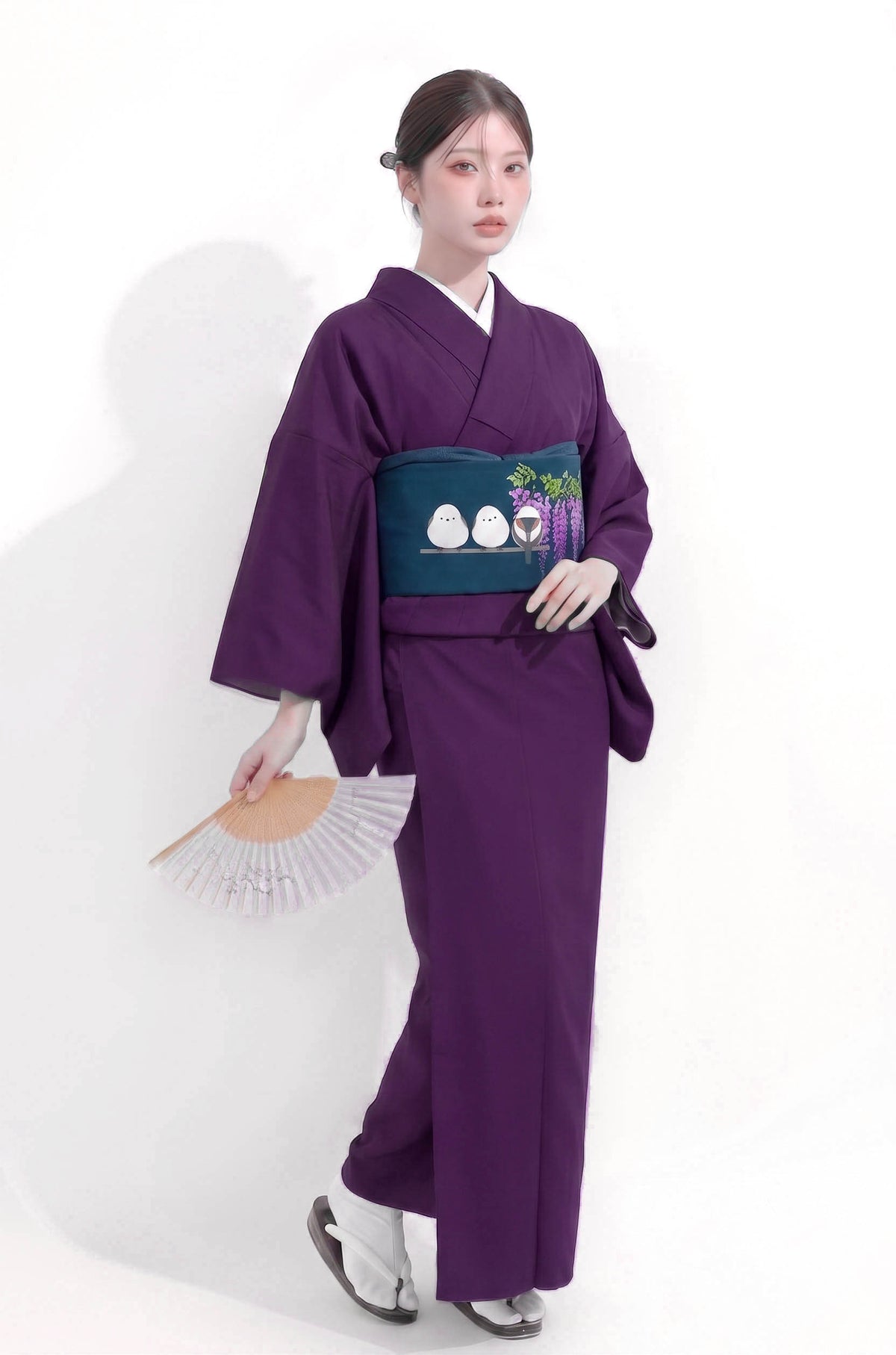 Noble Purple Washable Iromuji Kimono Set with Pre-Tied Obi